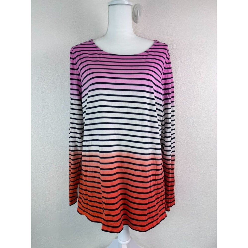 Boden women's 16/18 pink orange striped ombre long sleeve cotton shirt stretch